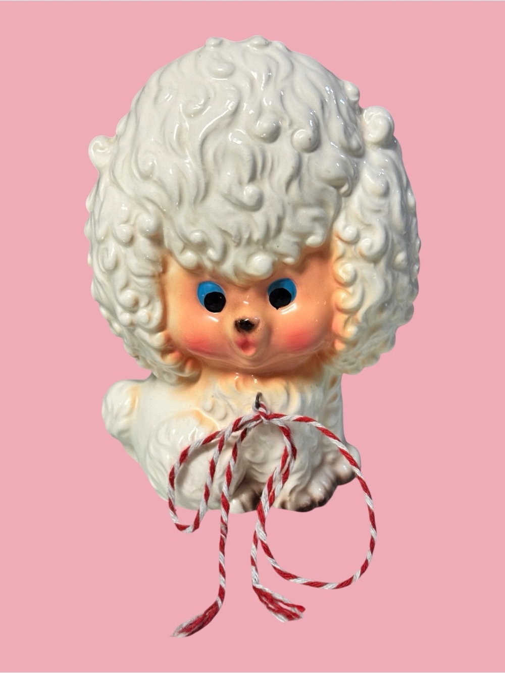 RIES Japan 50’s White Anthropomorphic Ceramic Poodle w/Big Eyes Figurine Kitsch